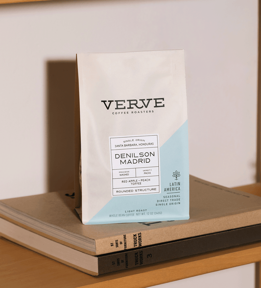 Verve Coffee Roasters - Denilson Madrid - 12oz - Single Origin - Santa Barbara, Honduras - Process: Washed - Variety: Pacas - Tasting Notes: Red Apple, Peach, Toffee - Rounded Structure - Latin America - Seasonal - Direct Trade - Whole Bean Coffee