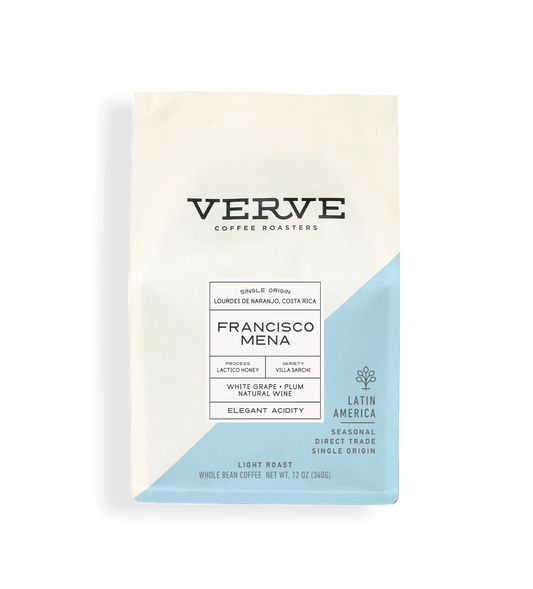 Verve Coffee Roasters - Francisco Mena - Single Origin - Lourdes De Naranjo, Costa Rica - Process: Lactico Honey - Variety: Villa Sarchi - Tasting Notes: White Grape, Plum, Natural Wine - Elegant Acidity - Latin America - Seasonal - Direct Trade - Light Roast