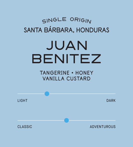 Verve Coffee Roasters - Juan Benitez - Scent Profile - Single Origin - Santa Barbara, Honduras - Tasting Notes: Tangerine, Honey, Vanilla Custard - Light + Classic
