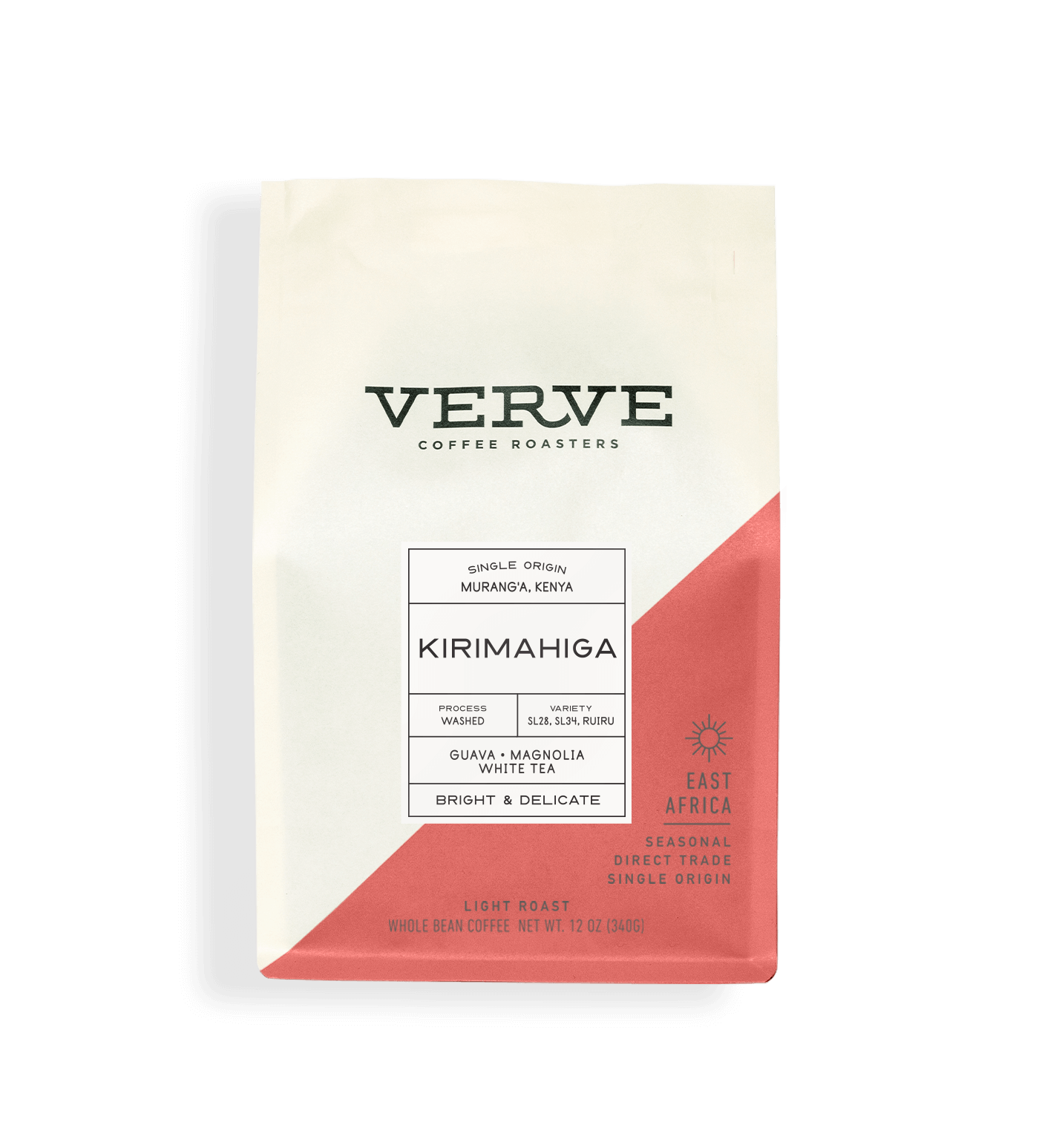 Verve Coffee Roasters - Kirimahiga - Single Origin - Murangya, Kenya - Process: Washed - Variety: SL28, SL34, Ruiru - Tasting Notes: Guava, Magnolia, White Tea - Bright & Delicate - East Africa - Seasonal - Direct Trade - Light Roast