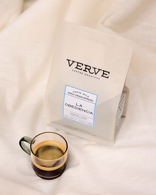 Verve Coffee Roasters - La Obediencia - Single Origin Espresso - Costa Rica - Tasting Notes: Tangerine, Toffee, Dark Chocolate - Velvety Texture - Medium Roast Blend