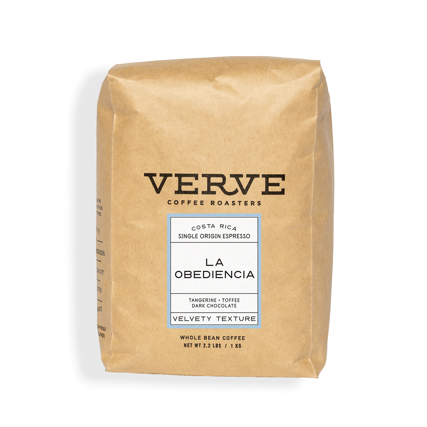 Verve Coffee Roasters - La Obediencia - Single Origin  Espresso - Costa Rica - Tasting Notes: Tangerine, Toffee, Dark Chocolate - Velvety Texture - Whole Bean Coffee - 2.2 lbs / 1 kg
