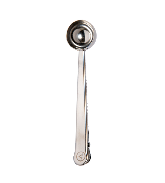 2-in-1 Coffee Scoop Clip in brushed silver