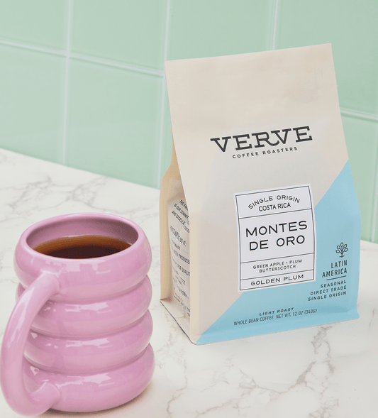 Verve Coffee Roasters - Montes De Oro - Single Origin Costa Rica - Tasting Notes: Green Apple, Plum, Butterscotch - Golden Plum - Latin America - Seasonal - Direct Trade - Light Roast