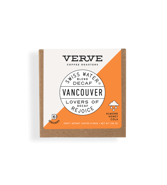 Verve Coffee Roasters - Vancouver - Swiss Water Blend Decaf - Lovers Of Decaf Rejoice - Notes: Almond, Honey, Cola - 6 Servings - Craft Instant Coffee 6-Pack