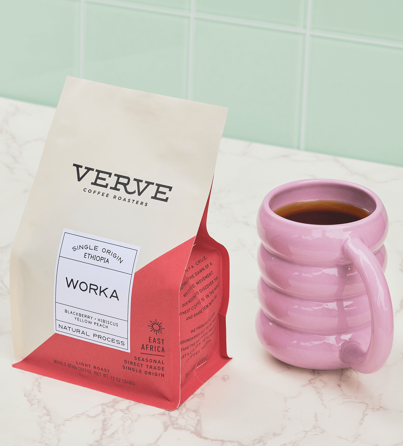 Verve Coffee Roasters - Worka - Single Origin Ethiopia - Blackberry, Hibiscus, Yellow Peach - Peach Bloom - East Africa - Seasonal - Direct Trade - Light Roast