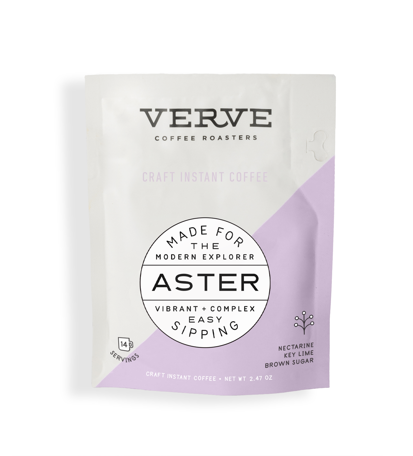Verve Coffee Roasters - Aster - Craft Instant Coffee - Made For The Modern Explorer - Vibrant + Complex - Easy Sipping - Notes: Nectarine, Key Lime, Brown Sugar - 14 Servings - 2.47 oz