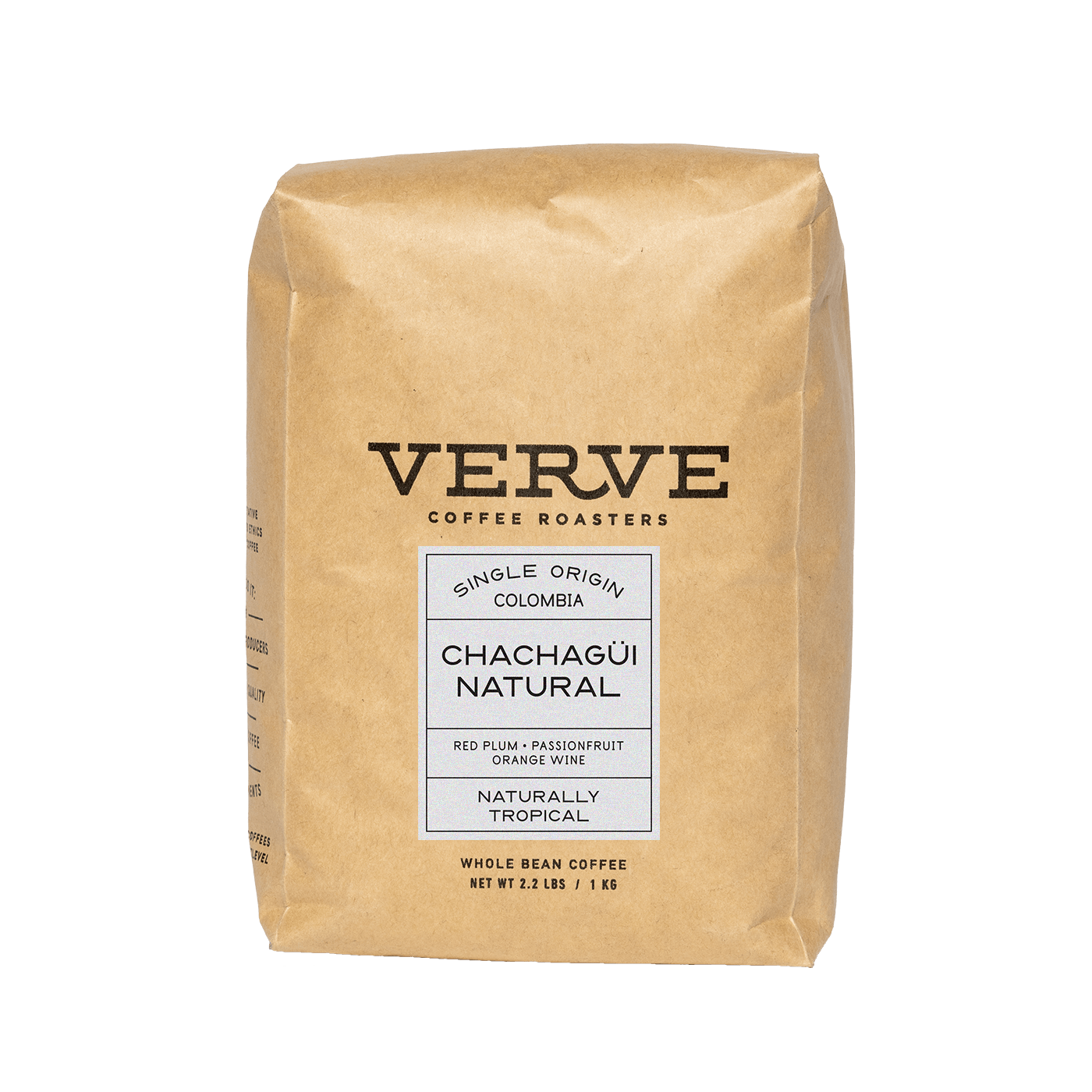 Verve Coffee Roasters - Chachagui Natural - Single Origin Colombia - Notes: Red Plum, Passionfruit, Orange Wine - Naturally Tropical - Whole Bean Coffee - 2.2 lbs / 1 kg