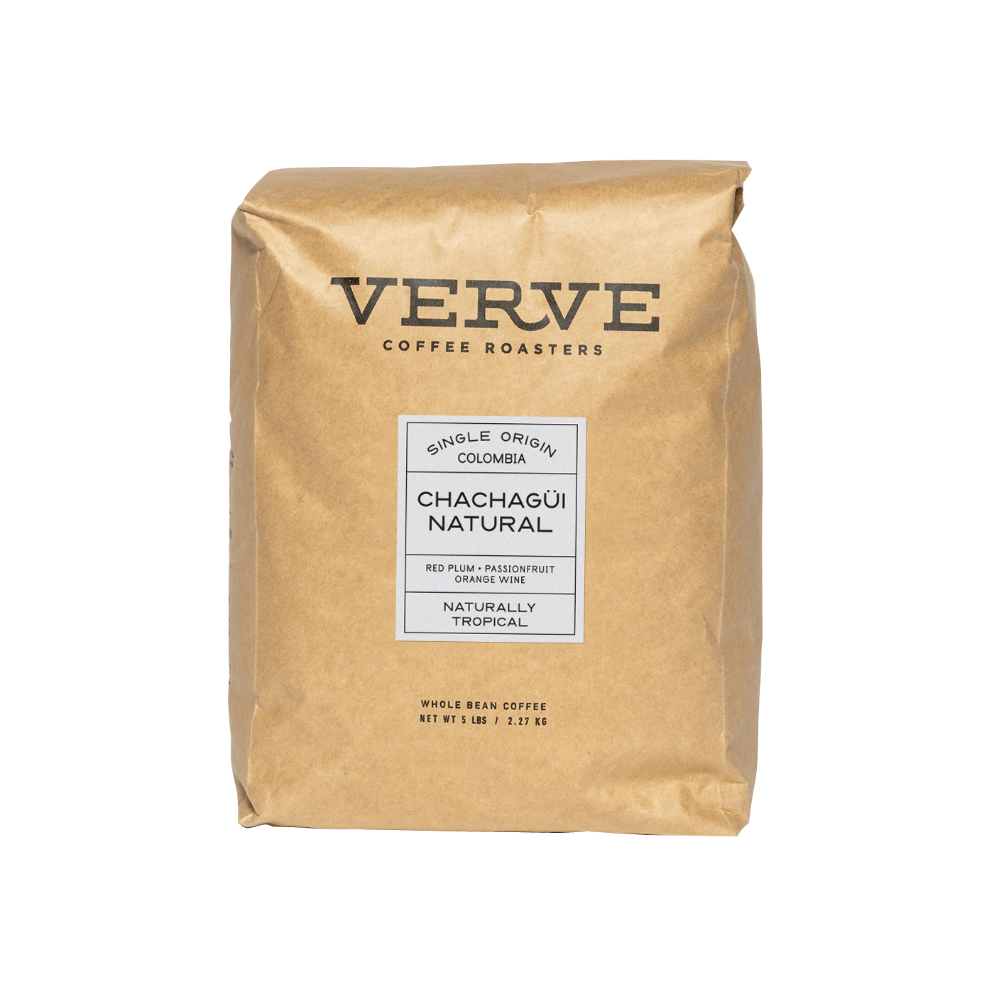 Verve Coffee Roasters - Chachagui Natural - Single Origin Colombia - Notes: Red Plum, Passionfruit, Orange Wine - Naturally Tropical - Whole Bean Coffee - 5 lbs / 2.27 kg