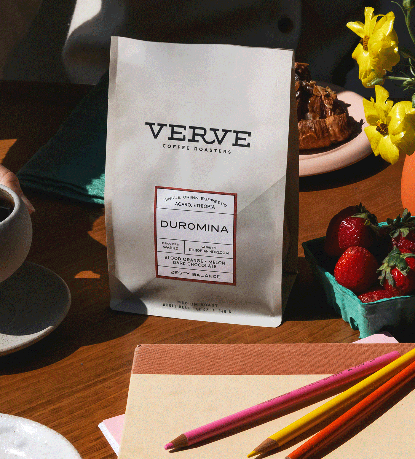 Verve Coffee Roasters - Duromina - Single Origin Espresso - Agaro, Ethiopia - Process: Washed - Variety: Ethiopian Heirloom - Tasting Notes: Blood Orange, Melon, Dark Chocolate - Zesty Balance - Light Roast