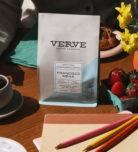 Verve Coffee Roasters - Francisco Mena - Single Origin - Lourdes De Naranjo, Costa Rica - Process: Lactico Honey - Variety: Villa Sarchi - Tasting Notes: White Grape, Plum, Natural Wine - Elegant Acidity - Latin America - Seasonal - Direct Trade - Light Roast