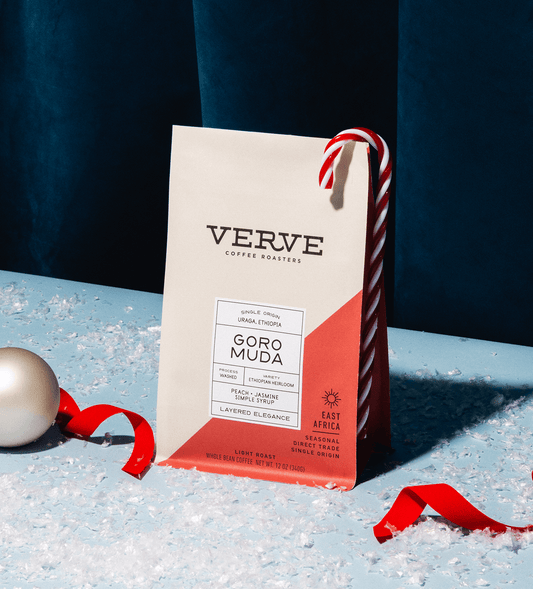 Verve Coffee Roasters - Goro Muda - Single Origin - Uraga, Ethiopia - Process: Washed - Variety: Ethiopian Heirloom - Tasting Notes: Peach, Jasmine, Simple Syrup - Layered Elegance - East Africa - Direct Trade - Seasonal - Whole Bean Coffee