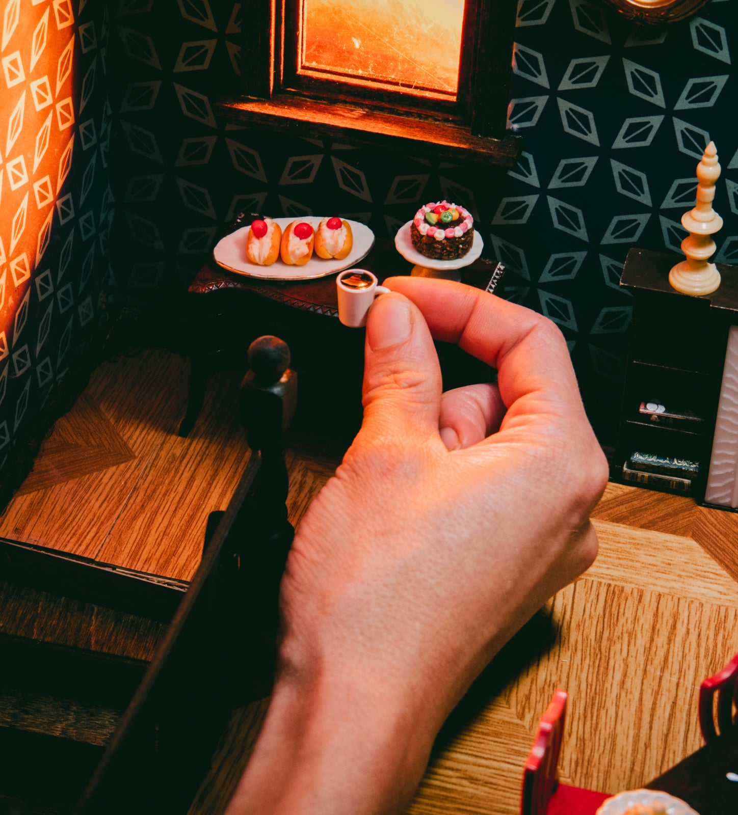 Holiday miniature with coffee cups