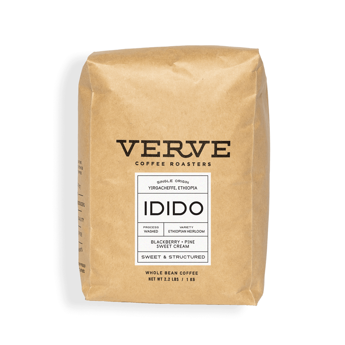 Verve Coffee Roasters - Idido - 1kg - Single Origin - Yirgacheffe, Ethiopia - Process: Washed - Variety: Ethiopian Heirloom - Tasting Notes: Blackberry, Pine, Sweet Cream - Sweet & Structured - Whole Bean Coffee - 2.2 lbs / 1 kg