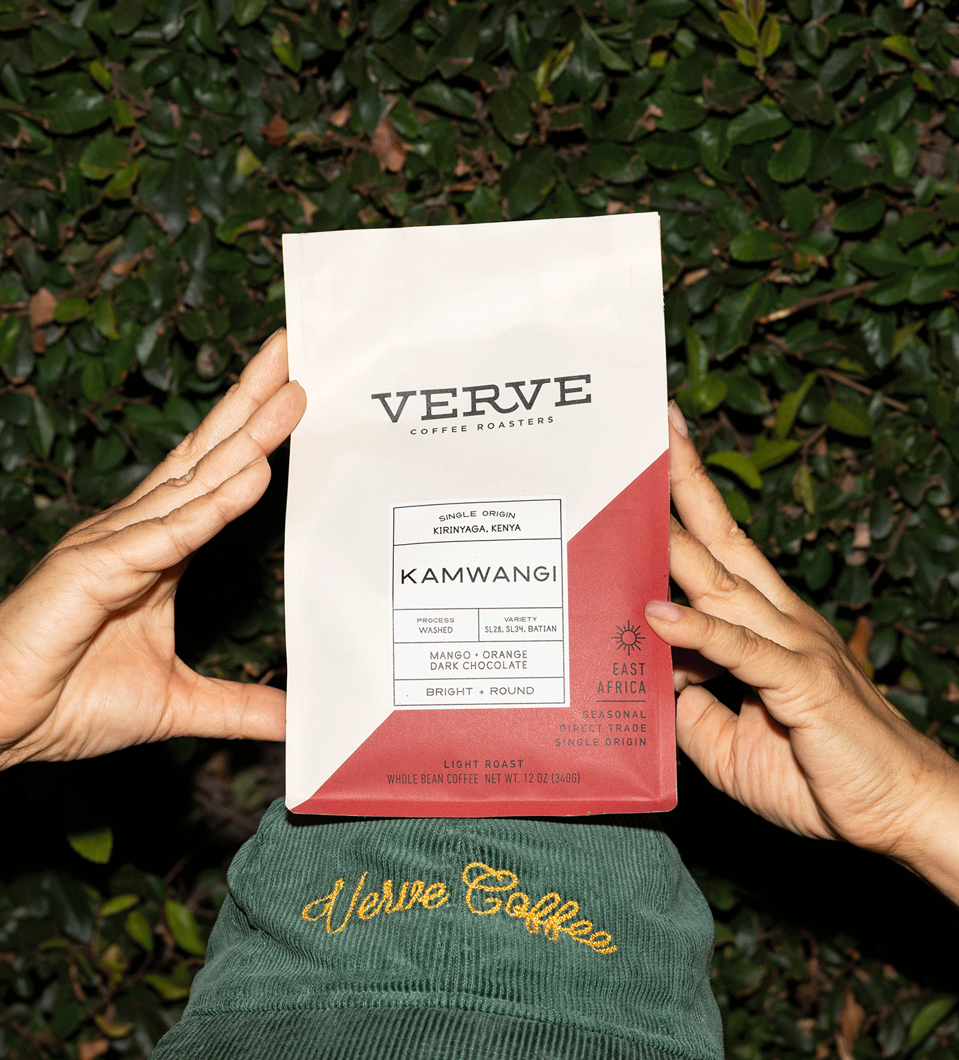 Verve Coffee Roasters - Kamwangi - Single Origin - Kirinyaga, Kenya - Process: Washed - Variety: SL28, SL34, Batian - Tasting Notes: Mango, Orange, Dark Chocolate - Bright + Round - East Africa - Seasonal - Direct Trade
