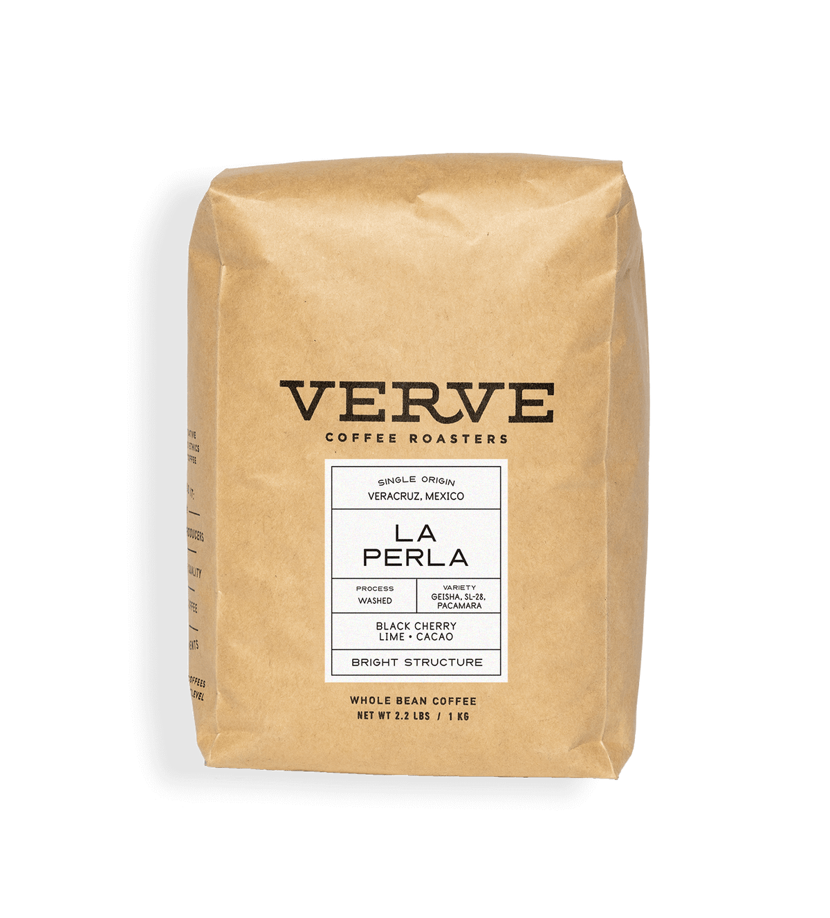 Verve Coffee Roasters - La Perla - 1kg - Single Origin -  Varacruz, Mexico - Process: Washed - Variety: Gesha, SL28, Pacamara - Tasting Notes: Black Cherry, Lime, Cacao - Bright Structure - Whole Bean Coffee - 2.2 lbs / 2.27 kg