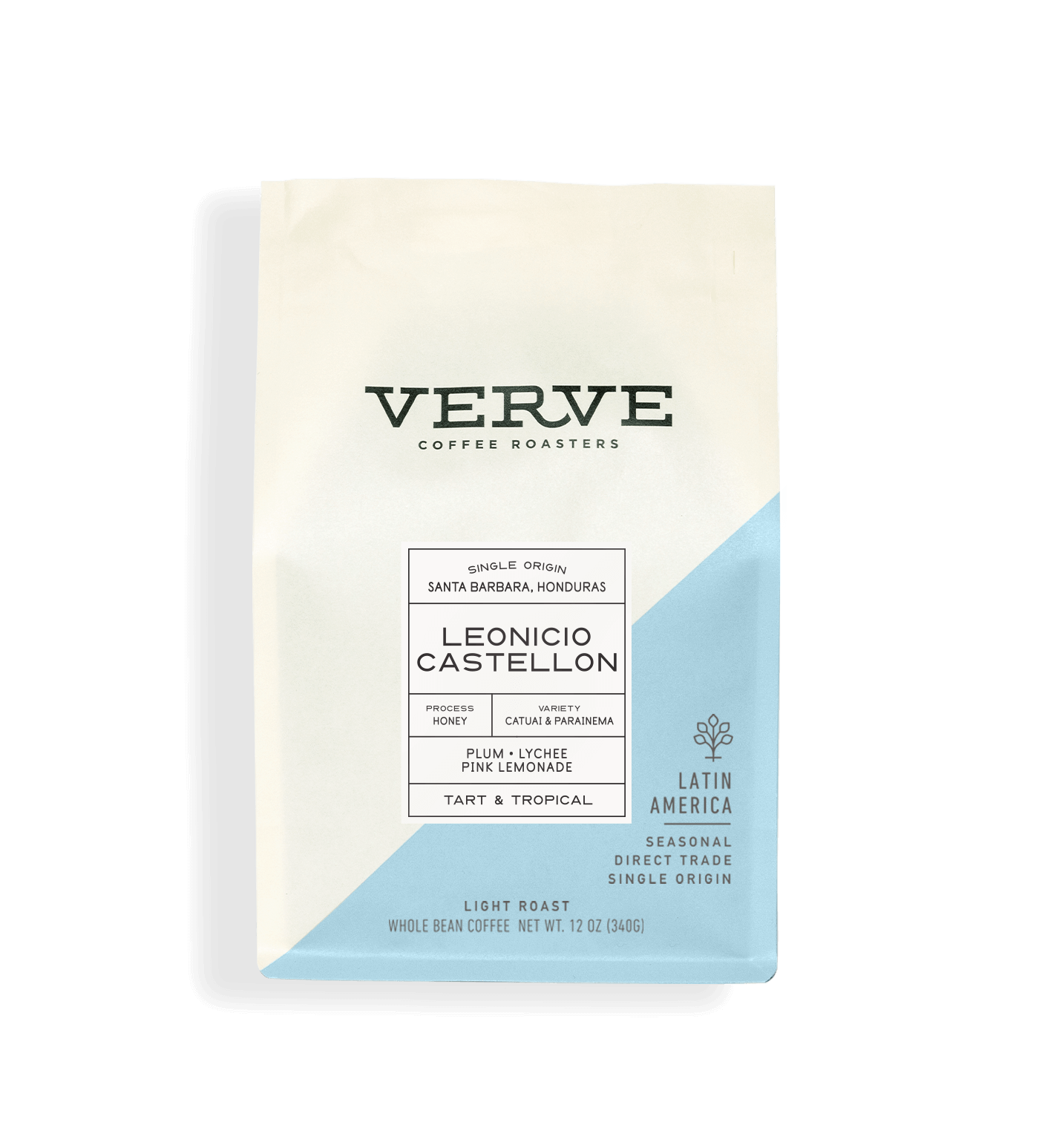 Verve Coffee Roasters - Leonicio Castellon - Single Origin - Santa Barbara, Honduras - Process: Honey - Variety: Catuai & Parainema - Tasting Notes: Plum, Lychee, Pink Lemonade - Tart & Tropical - Latin America - Seasonal - Direct Trade