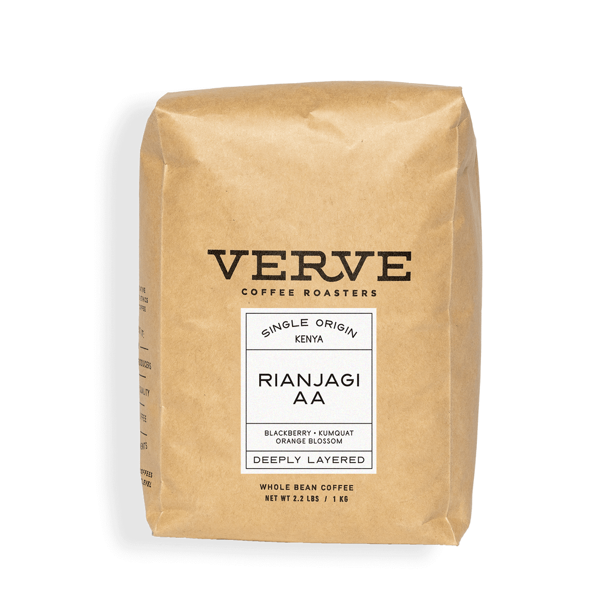 Verve Coffee Roasters - Rianjagi AA - Single Origin - Kenya - Tasting Notes: Blackberry, Kumquat, Orange Blossom - Deeply Layered - Whole Bean Coffee - 2.2 lbs / 1 kg