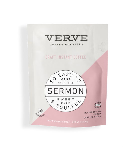 Verve Coffee Roasters - Sermon - Craft Instant Coffee - So Easy To Wake Up To - Sweet, Deep, & Soulful - Notes: Blueberry Pie, Cocoa, Candied Pecan - 14 Servings - 2.47 oz