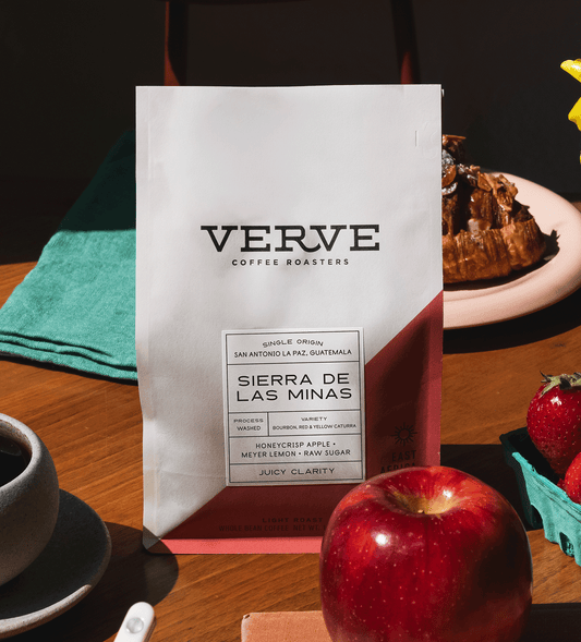 Verve Coffee Roasters - Sierra De Las Minas - Single Origin - San Antonio La Paz, Guatemala - Process: Washed - Variety: Bourbon, Red & Yellow Caturra - Tasting Notes: Honeycrisp Apple, Meyer Lemon, Raw Sugar - Juicy Clarity - Latin America -Seasonal - Direct Trade - Light Roast