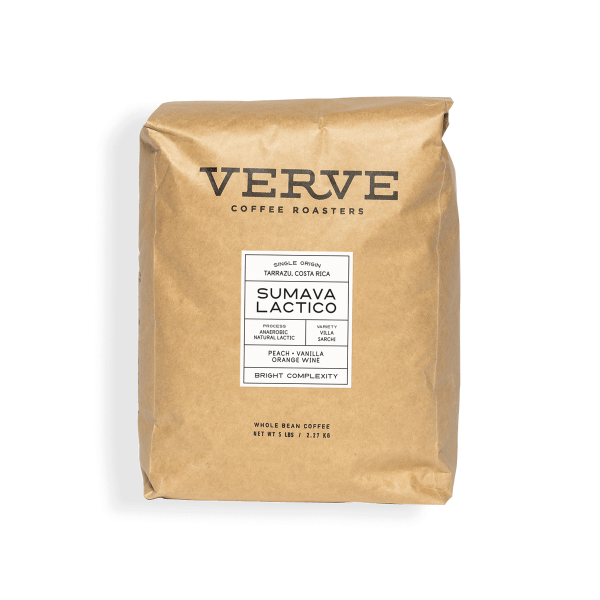 Verve Coffee Roasters - Sumava Lactico - 5lb - Single Origin - Tarrazu, Costa Rica - Process: Anaerobic Natural Lactic - Variety: Villa Sarchi - Tasting Notes: Peach, Vanilla, Orange Wine - Bright Complexity - Whole Bean Coffee - 5 lbs / 2.27 kg