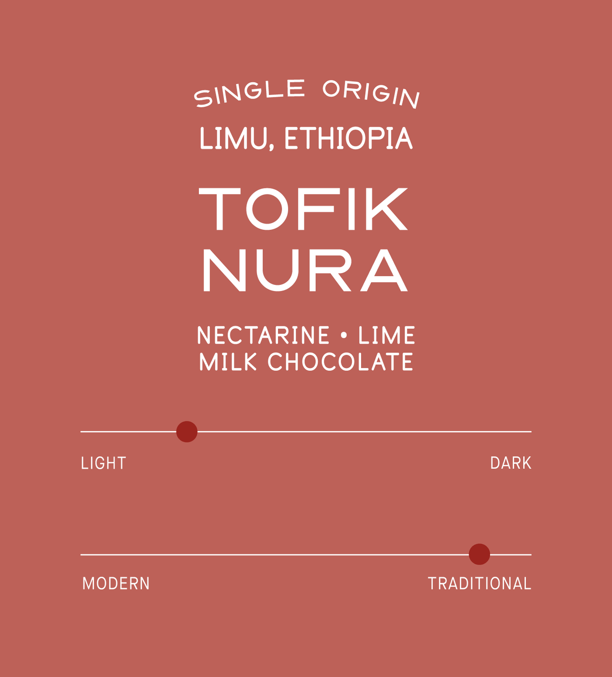 Verve Coffee Roasters - Tofik Nura - Scent Profile - Single Origin -  Limu, Ethiopia - Tasting Notes: Nectarine, Lime, Milk Chocolate - Light  + Traditional