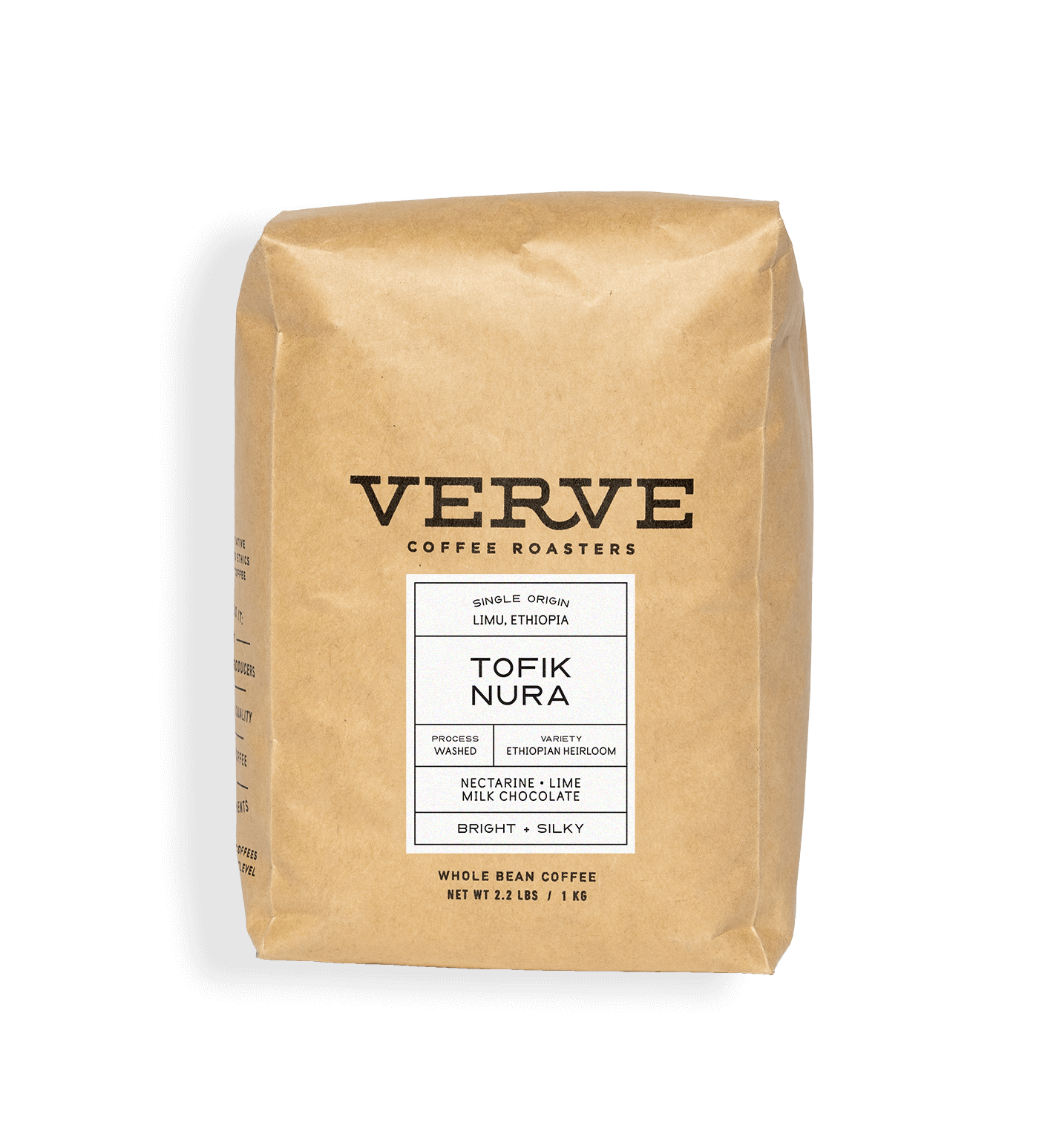 Verve Coffee Roasters - Tofik Nura - 1kg - Single Origin -  Limu, Ethiopia - Process: Washed - Variety: Ethiopian Heirloom - Tasting Notes: Nectarine, Lime, Milk Chocolate - Bright + Silky - Whole Bean Coffee  - 2.2 lbs / 1 kg