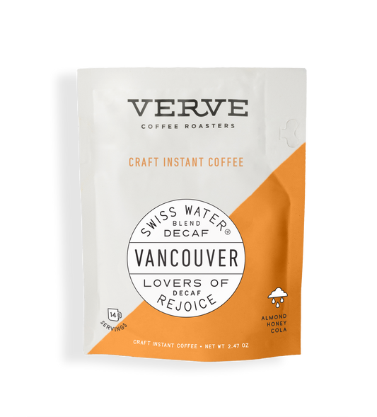 Verve Coffee Roasters - Vancouver - Swiss Water Blend Decaf - Craft Instant Coffee - Lovers Of Decaf Rejoice - Notes: Almond, Honey, Cola - 14 Servings - 2.47 oz