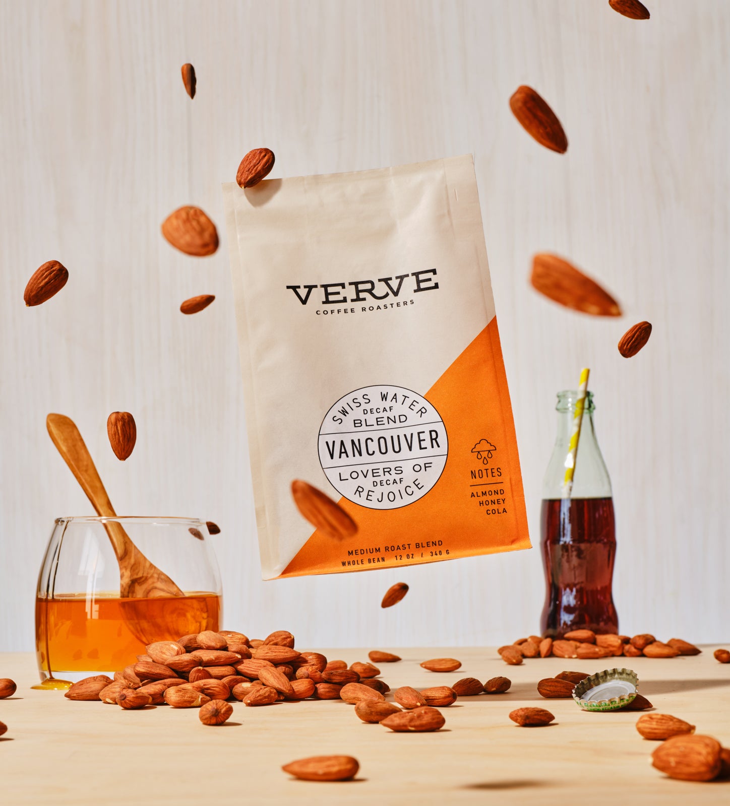 Vancouver swiss water decaf whole bean with tasting notes of almond, honey and cola