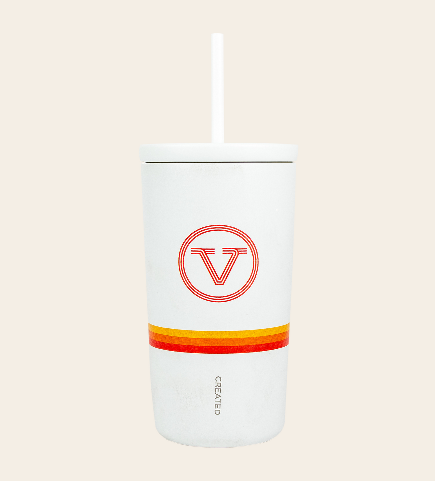 Retro Cold Tumbler back. Verve "V" logo